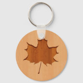 Mapleaf gegraveerd op houtontwerp sleutelhanger (Voorkant)
