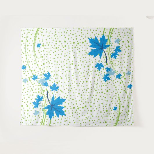 Maplebladeren blauw en groene polka-stippen wandkleed (Voorkant (horizontaal))