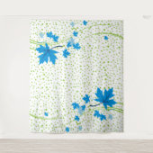 Maplebladeren blauw en groene polka-stippen wandkleed (Voorkant)