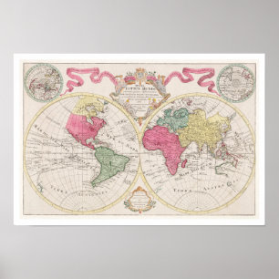 "MAPPA TOTIUS MUNDI" 1682 VAN GUILIELMUM DE L'ISLE POSTER