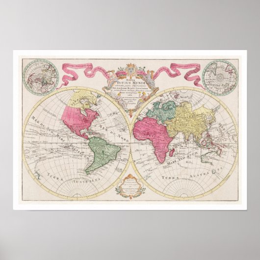 "MAPPA TOTIUS MUNDI" 1682 VAN GUILIELMUM DE L'ISLE POSTER (Voorkant)