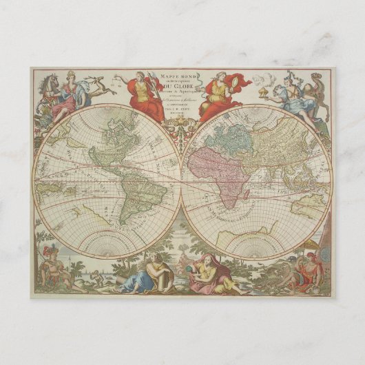 Mappe Monde ou Description du Wereldbol Terrestre Briefkaart (Voorkant)