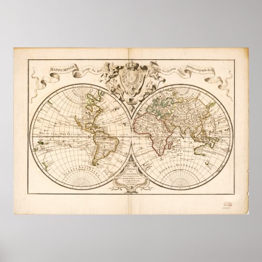 Mappemonde a l'use du roy (Wereldkaart van 1720) Poster (Voorkant)