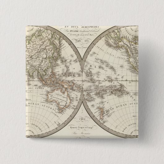 Mappemonde - Wereldkaart Vierkante Button 5,1 Cm (Voorkant)