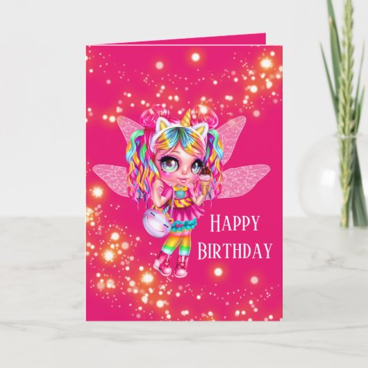 Mapperige meisjesregenbooganimatie glinsterende ve kaart (Voorkant)