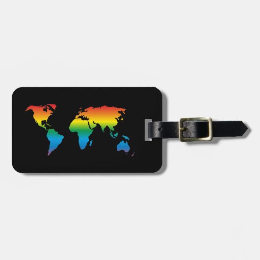 Mapref rainbow coloured world map black bagagelabel (Voorkant horizontaal)