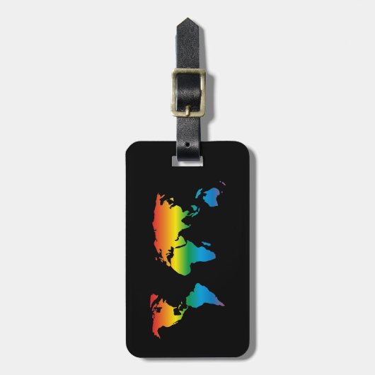 Mapref rainbow coloured world map black bagagelabel (Voorkant verticaal)