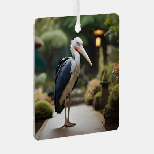 Marabou ooievaar in japanse tuin metalen ornament (Voorkant Rechts)