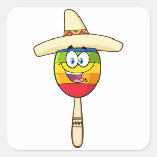 Maraca met Sombrero Kleurrijk Feest Vierkante Sticker