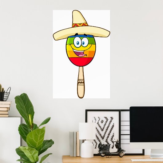 Maraca with Sombrero Colorful Fiesta Poster