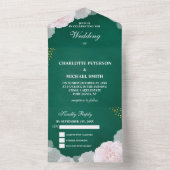  maragdgroen en blush roze pony Wedding All In One Uitnodiging (Binnen)