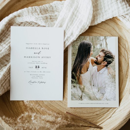 MARAH Elegant Minimalist Simple Photo Wedding Kaart