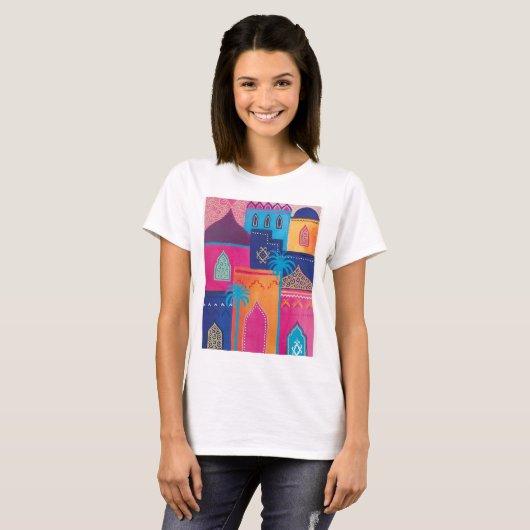 Marakech Mooie Marokkaanse City Paint T shirt (Voorkant volledig)