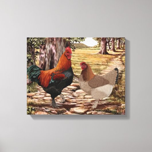 Marans Hen en Rooster in een bosrijke omgeving Canvas Afdruk (Voorkant)