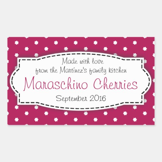 Maraschino kersen rode sticker op het etiket (Voorkant)