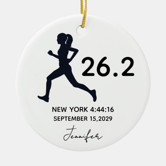 Marathon 26.2 Female Runner Custom Name Keramisch Ornament (Voorkant)