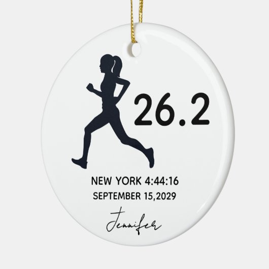 Marathon 26.2 Female Runner Custom Name Keramisch Ornament (Links)