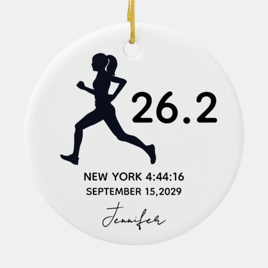 Marathon 26.2 Female Runner Custom Name Keramisch Ornament (Achterkant)