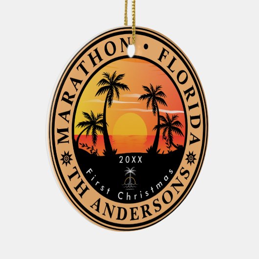 Marathon Florida Retro Sunset Palm Tree 80s Keramisch Ornament (Rechts)