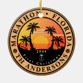 Marathon Florida Retro Sunset Palm Tree 80s Keramisch Ornament (Achterkant)