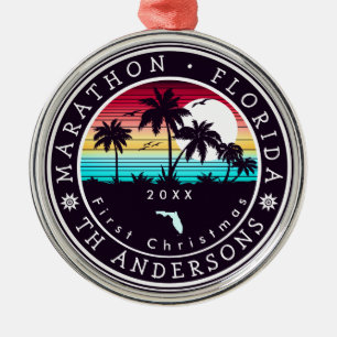 Marathon Florida Retro Sunset Palm Tree 80s Metalen Ornament