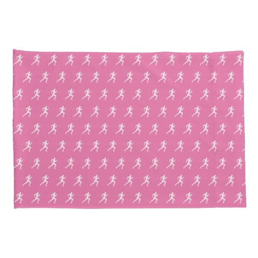 Marathon lopers op roze achtergrond kussensloop (Achterkant-Rechts)