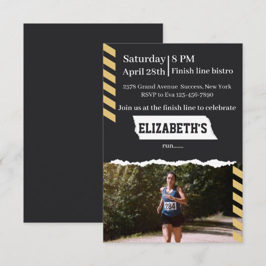 Marathon Running Party Invitation Runner Finisher Kaart (Voorkant / Achterkant)