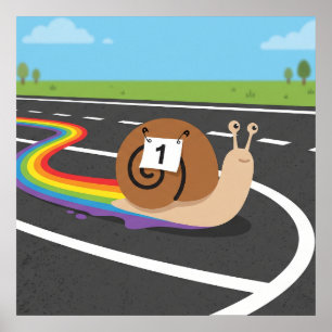 Marathonloper Slak Schattige Regenboogspoor Poster
