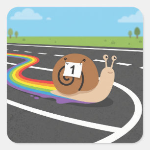 Marathonloper Slak Schattige Regenboogspoor Vierkante Sticker