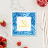 Marbelized Verf Art Blauw Happy Chanoeka Geel Servet (Insitu)