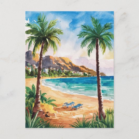 Marbella Beach Spanje Waterverf schilderij Briefkaart (Voorkant)