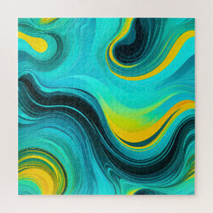 “Marbella” Blauw Gele Krullen Golven Legpuzzel