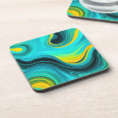 "Marbella" Blauw Gele wervelingen Golven Bier Onderzetter (Linkerzijde)