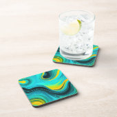 "Marbella" Blauw Gele wervelingen Golven Bier Onderzetter (Rechterzijde)