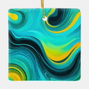 "Marbella" Blauw Gele wervelingen Golven Keramisch Ornament