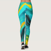 "Marbella" Blauw Gele wervelingen Golven Leggings (Achterkant)
