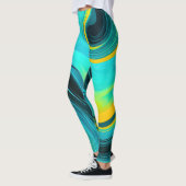 "Marbella" Blauw Gele wervelingen Golven Leggings (Links)