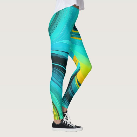 "Marbella" Blauw Gele wervelingen Golven Leggings (Rechts)