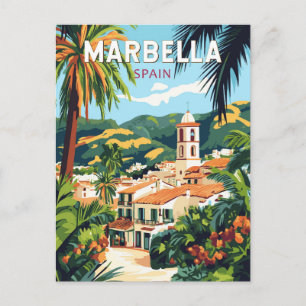 Marbella Spanje Illustratie Reizen Art Vintage Briefkaart