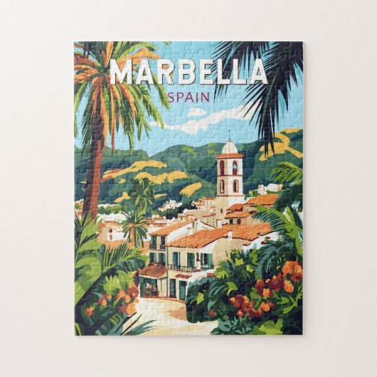 Marbella Spanje Illustratie Reizen Art Vintage Legpuzzel (Verticaal)