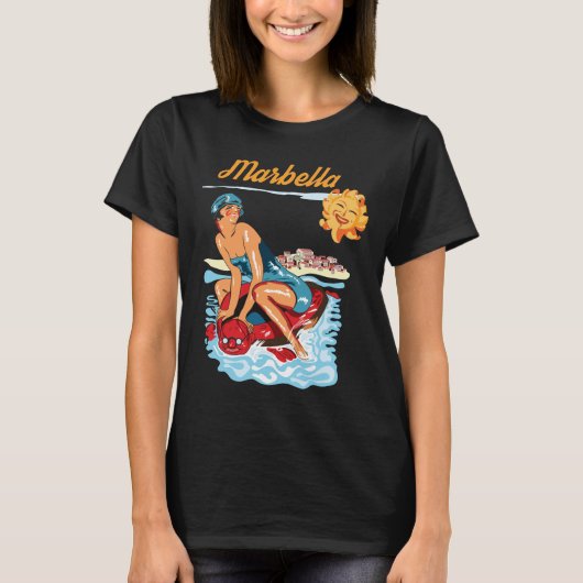 Marbella Spanje Kust Retro Reis T-Shirt (Voorkant)