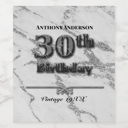 Marble 30th Birthday Wijn Etiket (Enkel label)