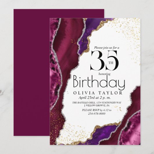Marble 35th Spark Roze goud Agaat Vrouwen Verjaard Kaart (Voorkant / Achterkant)