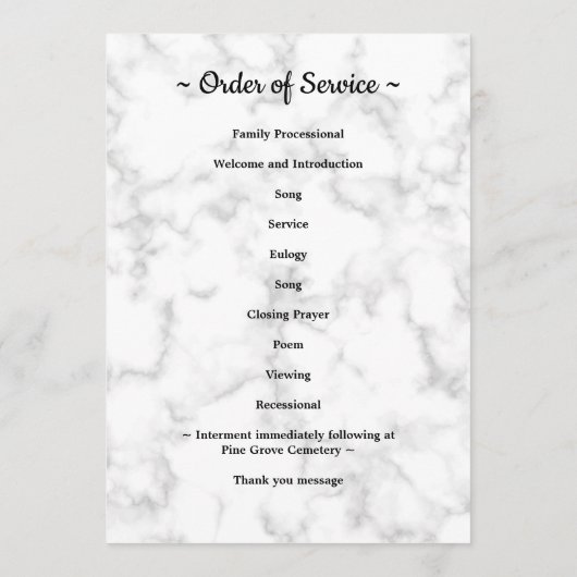 Marble 3 Foto Order of Service Memorial Funeral Programmakaart (Achterkant)