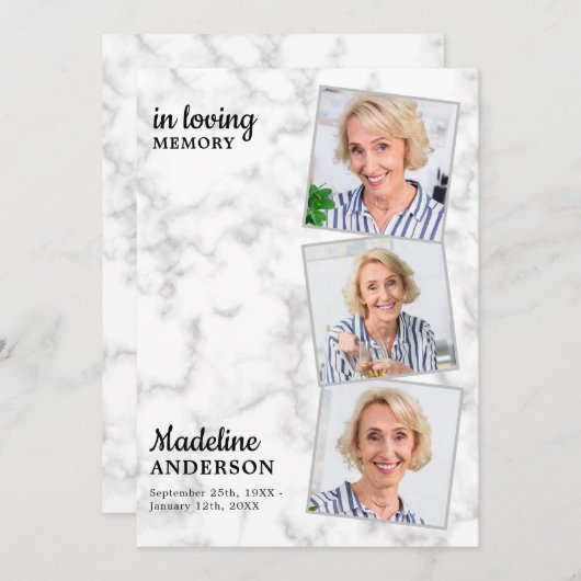 Marble 3 Foto Order of Service Memorial Funeral Programmakaart (Voorkant / Achterkant)