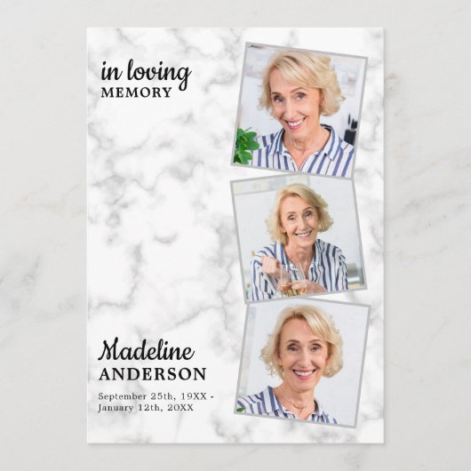 Marble 3 Foto Order of Service Memorial Funeral Programmakaart (Voorkant)