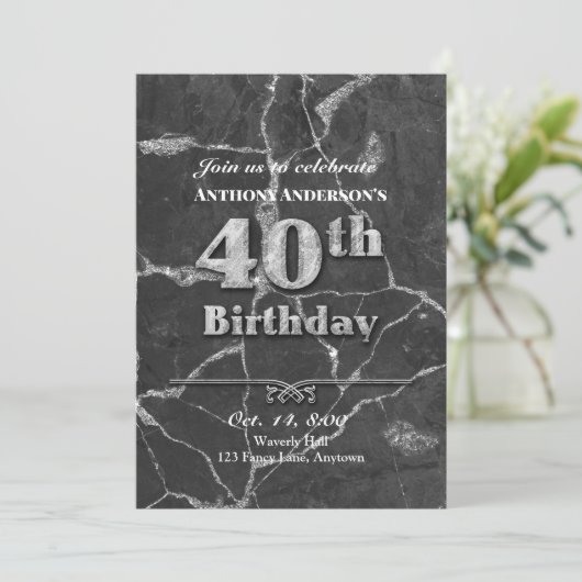 Marble 40th Birthday Party Invitation Kaart (Staand voorkant)