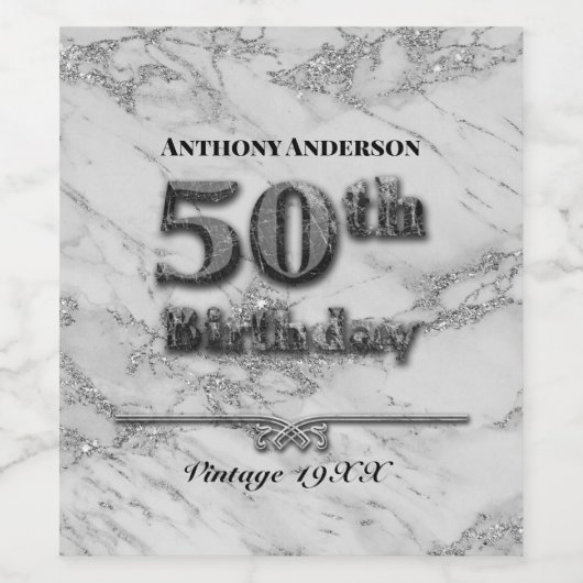 Marble 50th Birthday  Wijn Etiket (Enkel label)