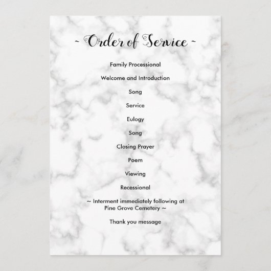Marble 5 Photo Memorial Order of Service Funeral Programmakaart (Achterkant)