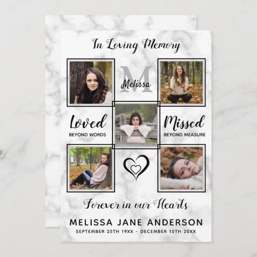 Marble 5 Photo Memorial Order of Service Funeral Programmakaart (Voorkant / Achterkant)
